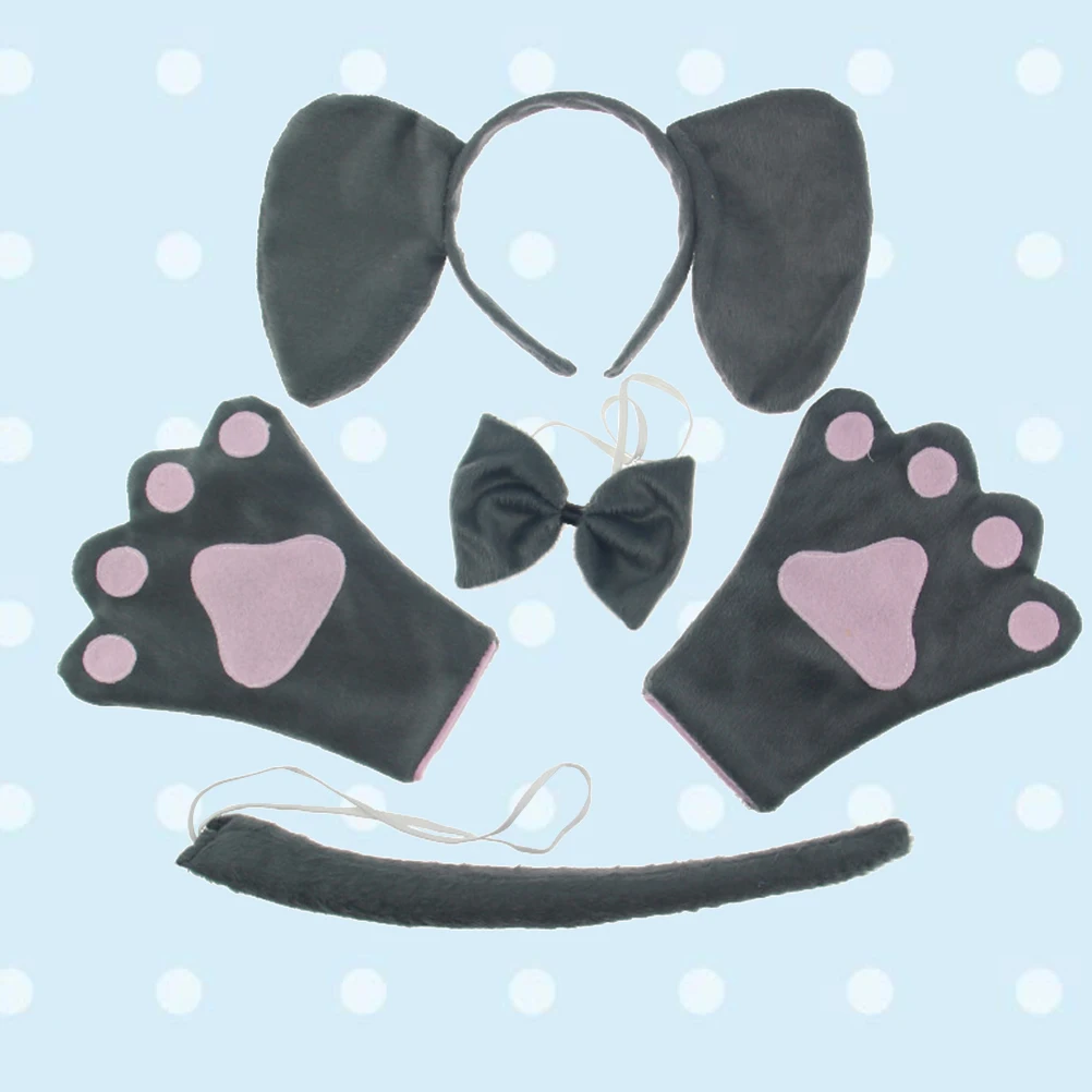 4 PCS Cartoon Headdress Masquerade Party Supplies Elephant Pattern Costume Set Performance Props Gray