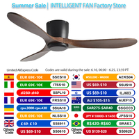 42/52 Inch Low Profile Wooden Ceiling Fan for Commercial and Industrial Use, Black Finish, Without Lamp, Remote Control Included