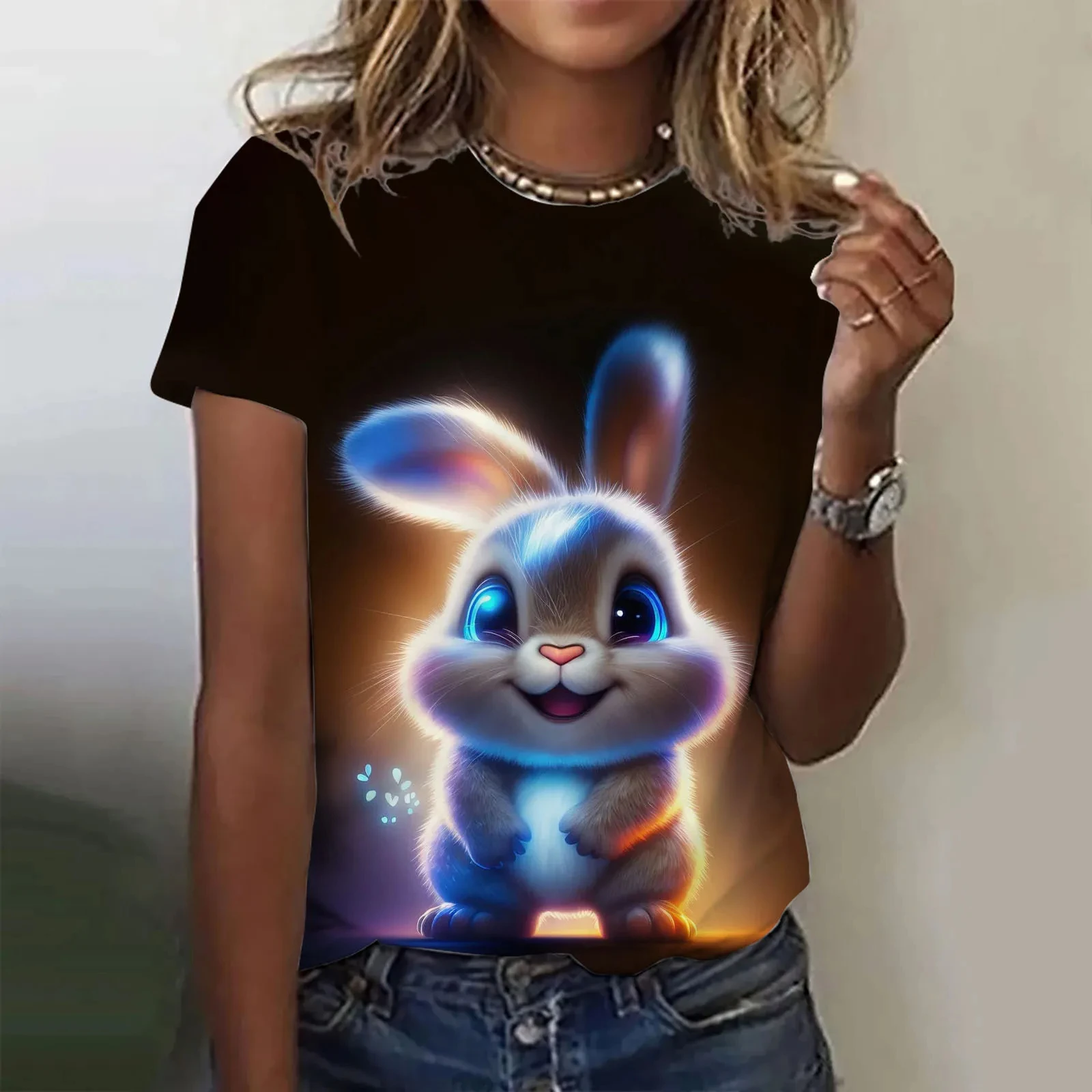 Summer Rabbit 3D Print Women T-shirts Streetwear Casual Fashion Y2k Short Sleeve T Shirt O-neck Tops Tees Clothing