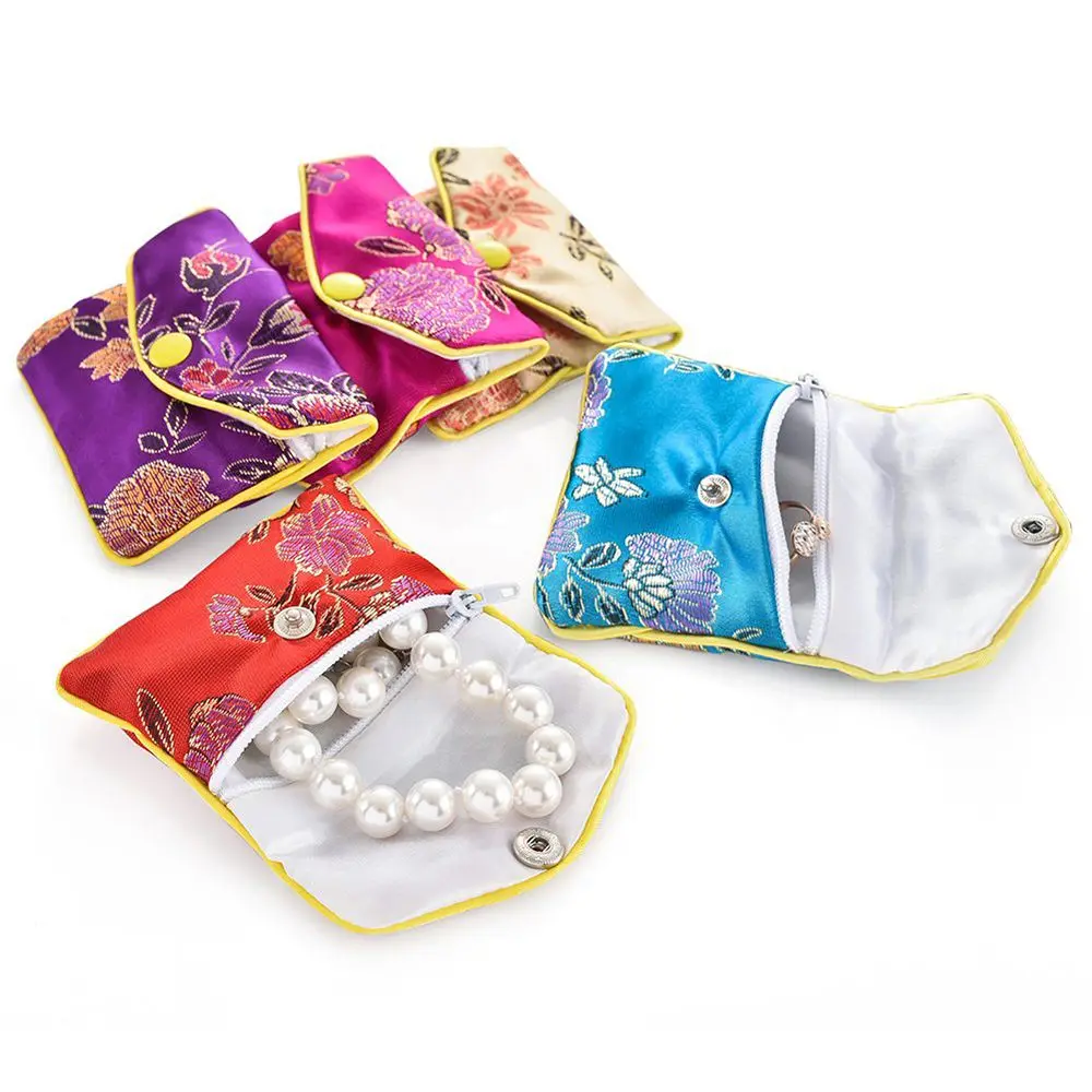 Container Beads Bracelace Brocade Buckle Chinese Handmade Coin Purse Floral Handbags Jewelery Storage Jewelery Bag Wallet