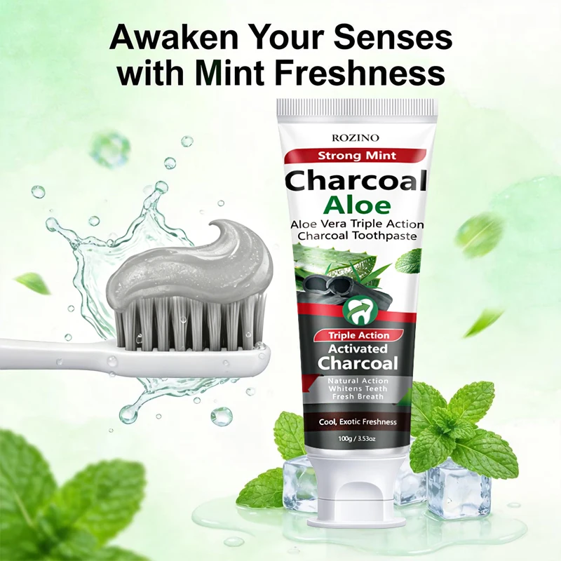 1Pcs/2Pcs/3Pcs Activated Carbon Aloe Vera Triple-Effect Toothpaste, Strong Mint Flavor, Fluoride-Free Toothpaste, Natural Teeth Cleaning, Deep Cleaning from Within, Quick Teeth Whitening, Long-Lasting Fresh Breath, Cooling, Exotic Fresh Sensation Toothpaste, Gentle on Gums, Makes Teeth Shine, Makes Your Smile More Radiant, Suitable for Home and Travel Use