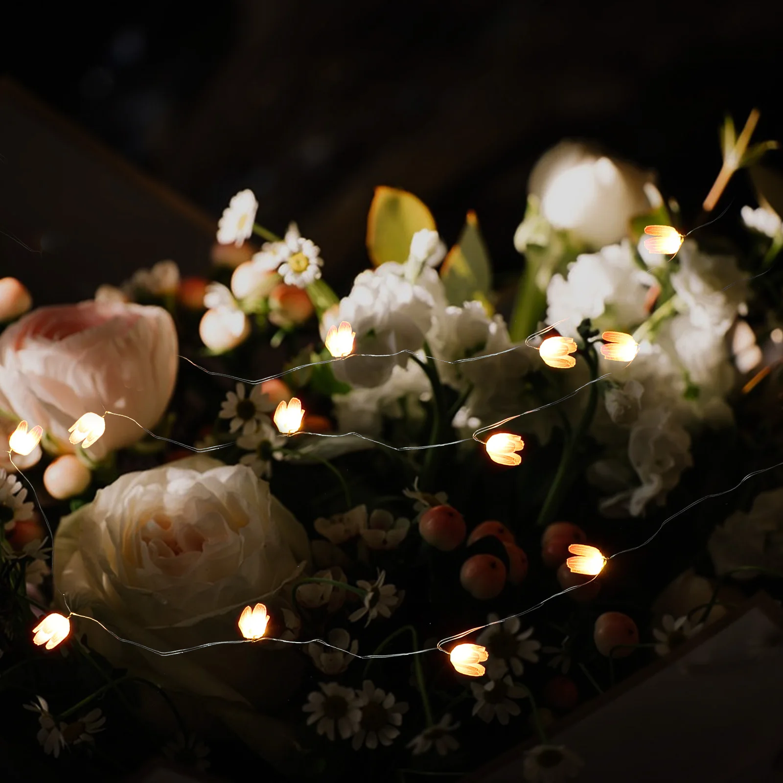 Guirlande lumineuse en forme de tulipe, délicate et décorative, pour fête d'anniversaire, mariage, fil de cuivre, matière plastique