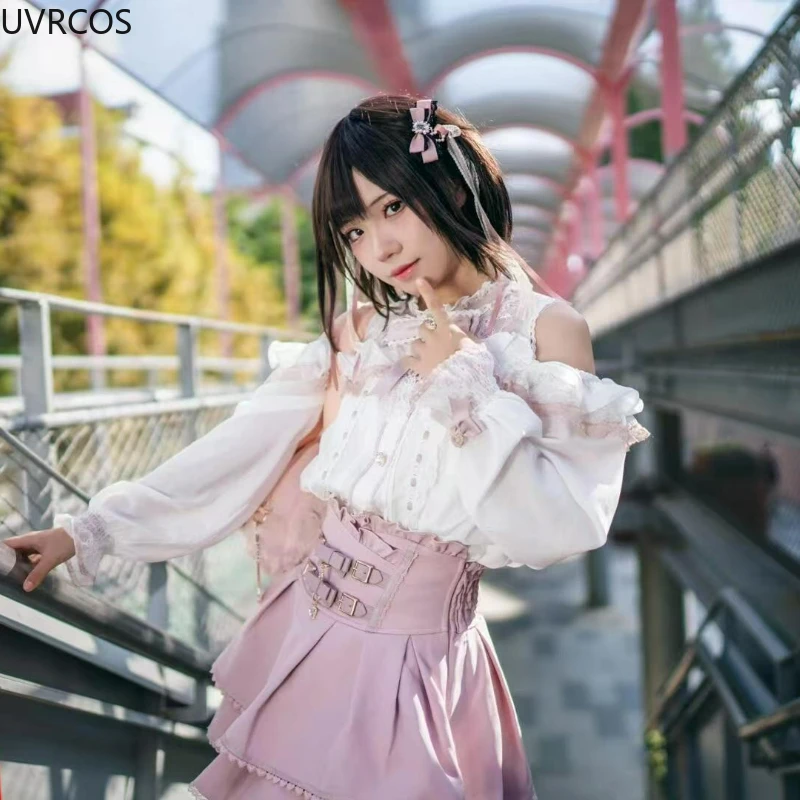 2025 اليابانية Kawaii تنورة قصيرة مجموعات الحلو الكشكشة قبالة الكتف القوس قميص ثوب Faldas Y2k التنانير الصغيرة الجمالية لوليتا مجموعة كاملة #4