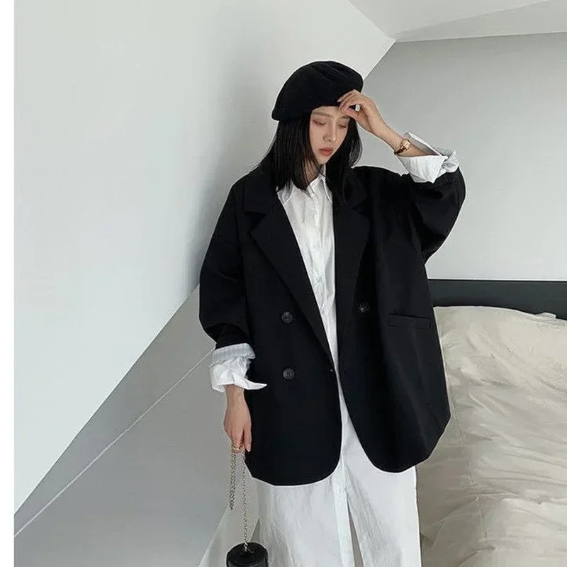 Mantel Blazer wanita, mantel wanita musim semi musim gugur versi Korea longgar, mantel atas pakaian kerja kantor, jaket musim gugur untuk wanita