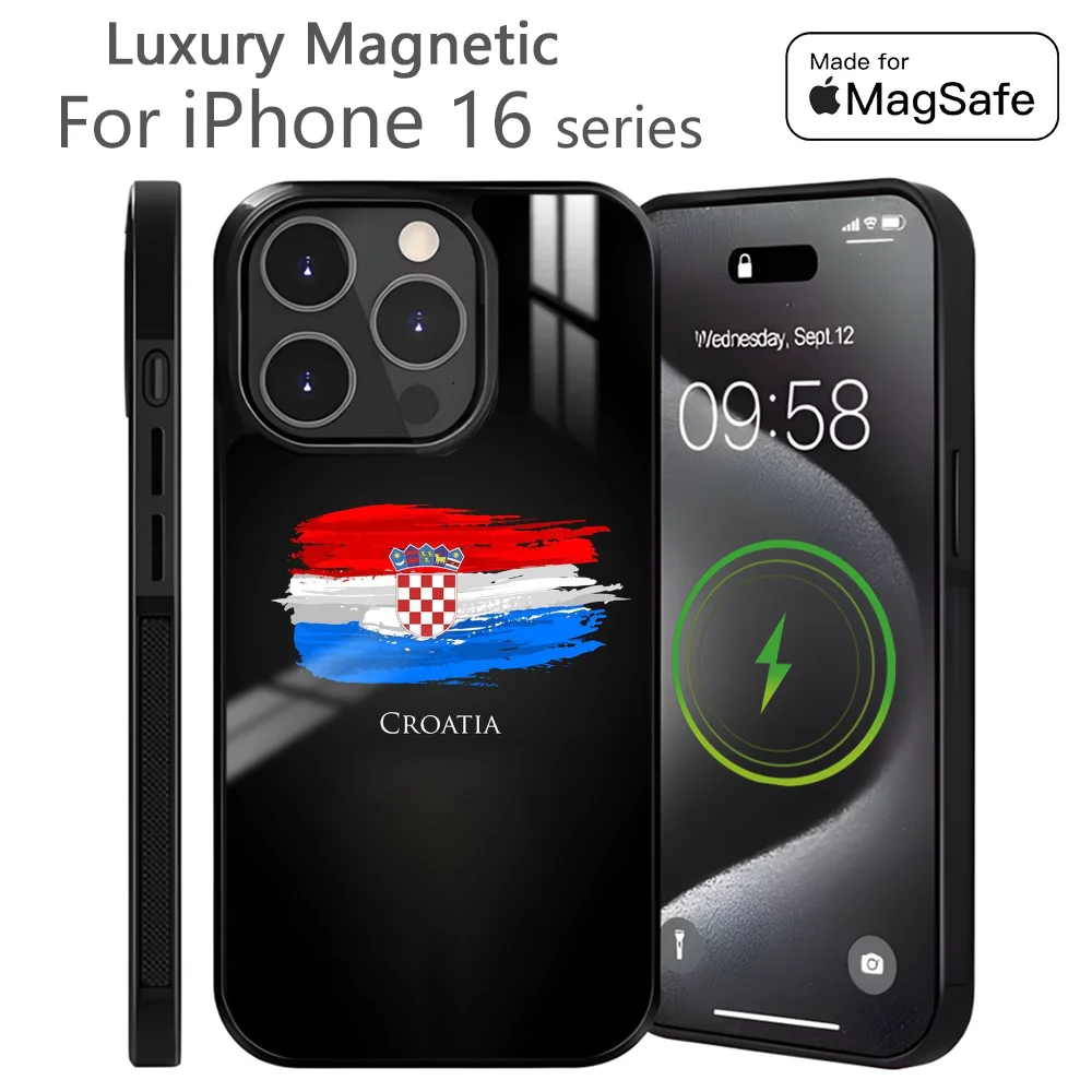 

Croatia Flag Passport Phone Case For iPhone 16 15 14 13 12 11 Pro Max Plus Mini Magnetic Magsafe Wireless Charging Cover