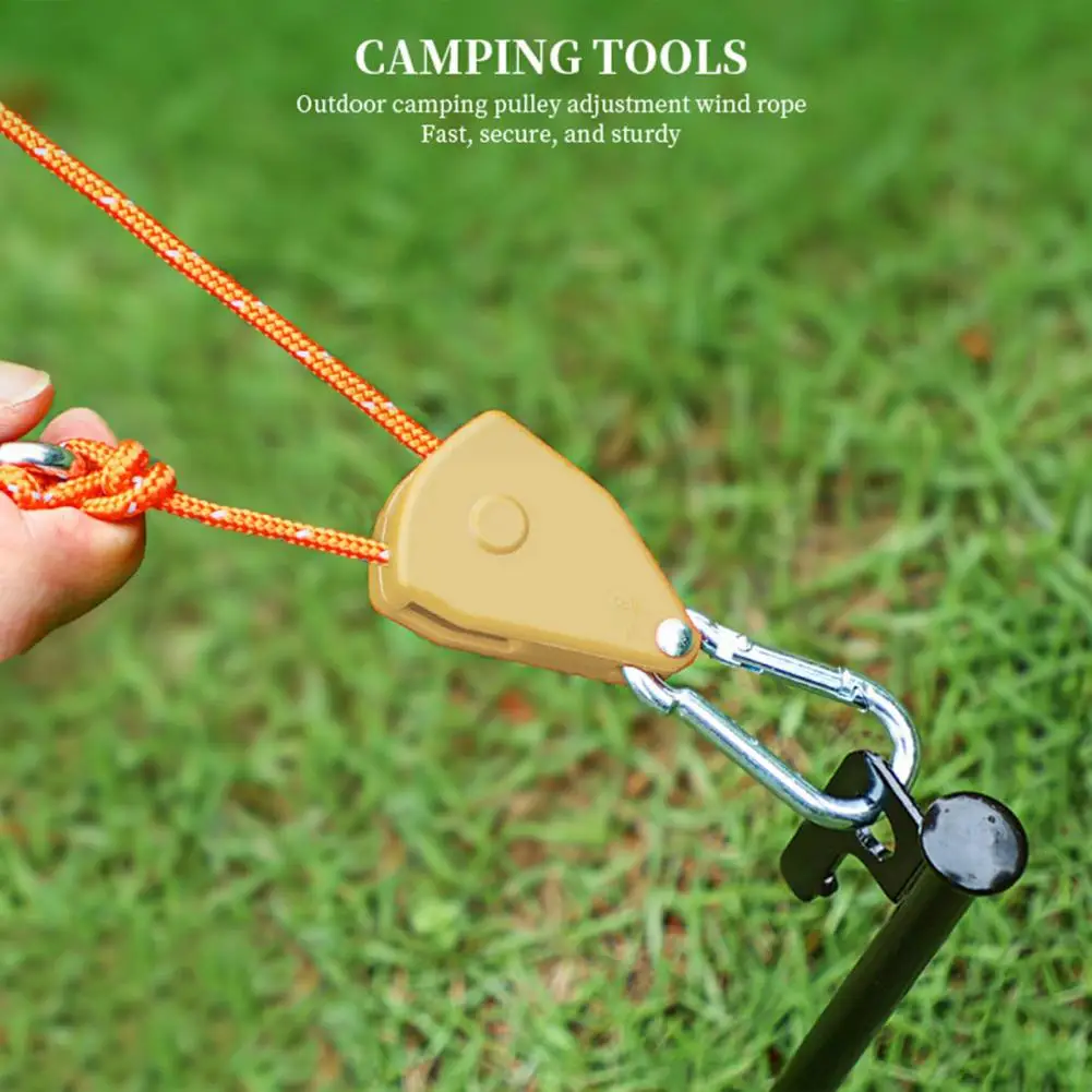 Cable Pulley With Carabiner Hook Camping Tent Windproof Rope Buckle Adjustable Rope Clips For Hanging Lifting Camping Hiking