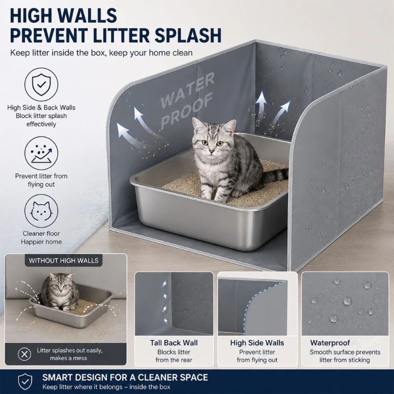 Granule Scatter Screen with Integrated Floor Base and High Dividers to Help Keep Routine Toileting Mess Within a Bordered 37JD