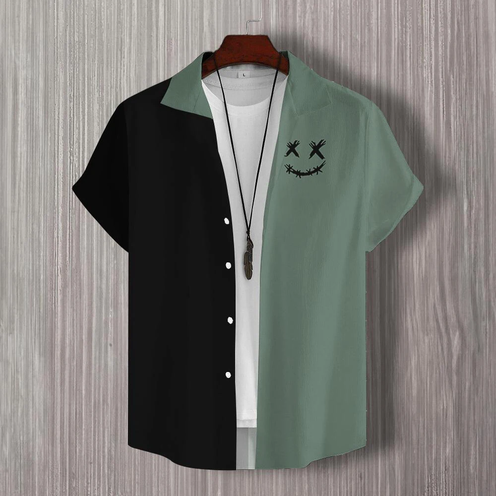 Camisas masculinas estampadas em 3D, moda vintage casual, blusa de manga curta, roupas masculinas, moda simples, verão