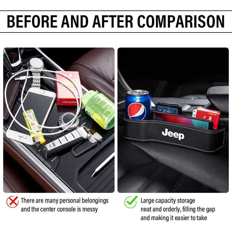 Multifunctional Car Seat Crevice Storage Box Seat Gap Slit Pocket Manager for Jeep Wrangler Liberty Grand Rear Trunk Decal Auto