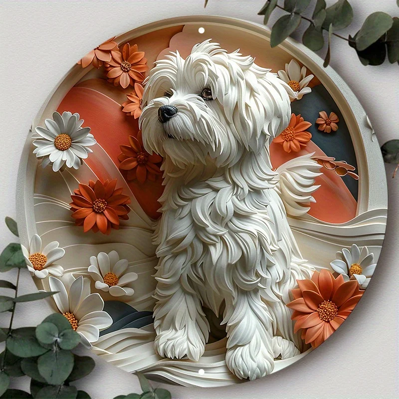 

Cute Dog Gift Mask Theme Decorative Round Aluminum Metal Sign Art Plates for Bar Club Cafe Yard Office Home Wall Decor