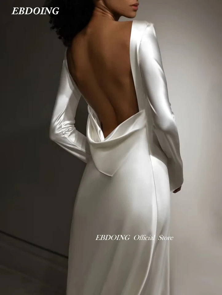 satin long sleeve backless wedding dress Andrea & Leo Couture A1022 Long Sleeves Mermaid Wedding Gown 14 / Off-White/Nude main image 1