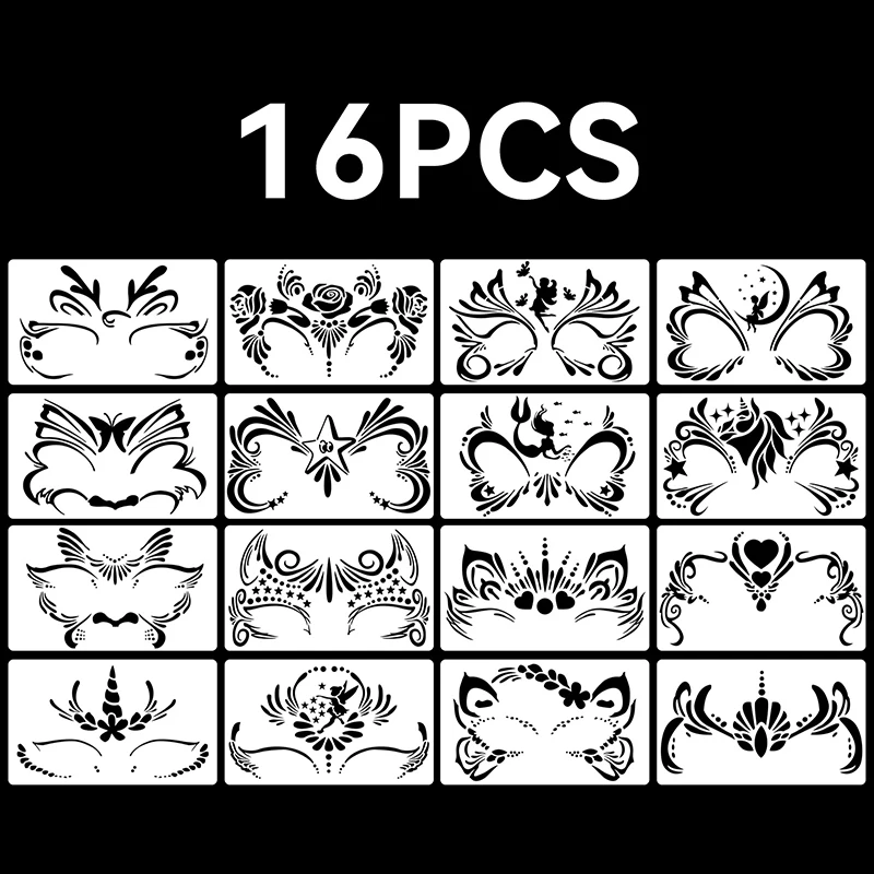 16, трафарет для рисования лица, новый набор масок, сделай сам, детские граффити, ручная роспись, вспомогательные средства, трафареты для татуировок, сценическая вечеринка, праздничный макияж