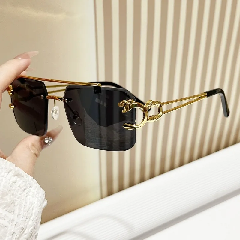 Vintage Rimless Sunglasses Men Women Fashion Oversized Square Shades Eyewear New Double Bridge Gradient UV400 Sun Glasses