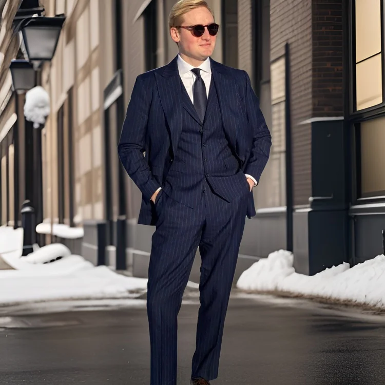 

Stripe Men Suits for Business 3 Pieces Formal Groom Wedding Tuxedo 2024 Terno Slim Fit Prom Costume (Jacket+Pant+Vest )