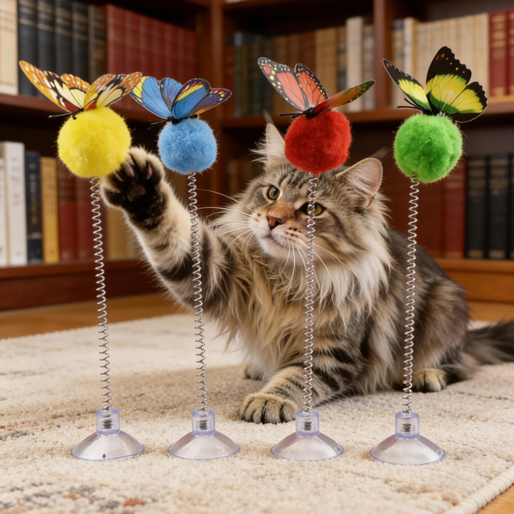 1/3 Stück Saugnapf-Feder-Katzenspielzeug, Pom-Spielzeug für Hauskatzen und Kätzchen, Selbstspielzeug zur Langeweile-Bekämpfung, Zufällige Farbe