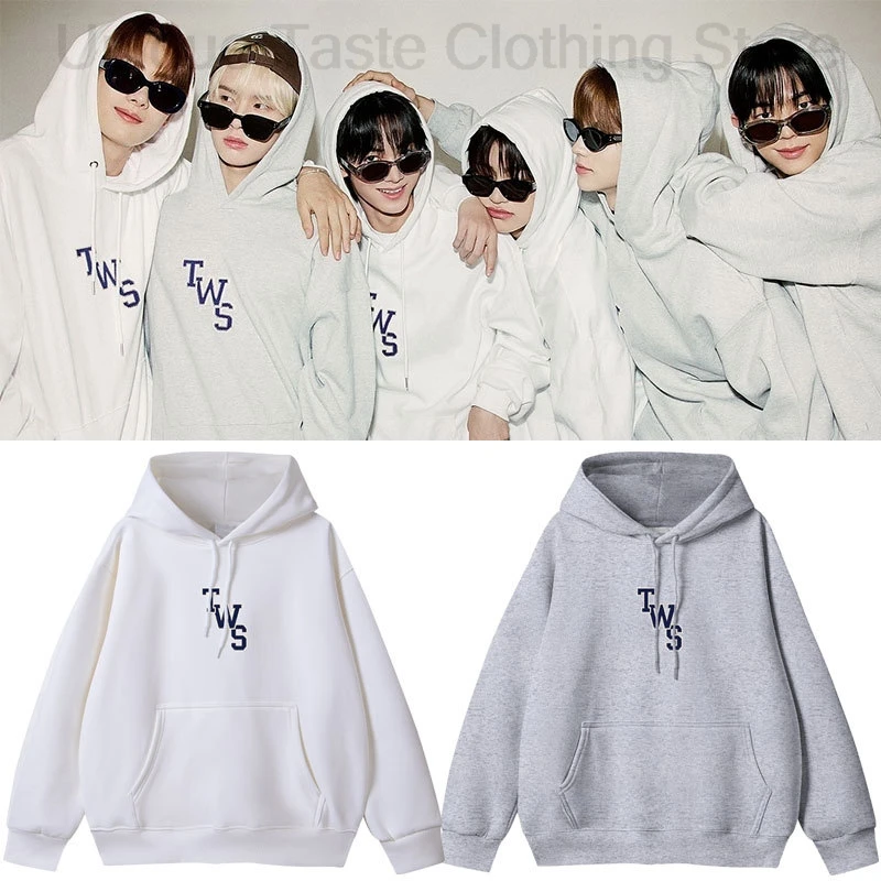 

TWS Концертные толстовки SHINYU DOHOON YOUNGJAE HANJIN JIHOON KYUNGMIN Толстовка с капюшоном для фанатов с таким же буквенным принтом Женщины Мужчины Kpop Свободные толстовки