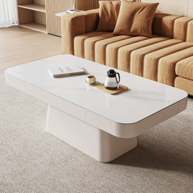 Modern Minimalist Coffee Tables Movable Design French Wheeled Coffee Tables Storage Multifunction Table Basse Salon Furniture