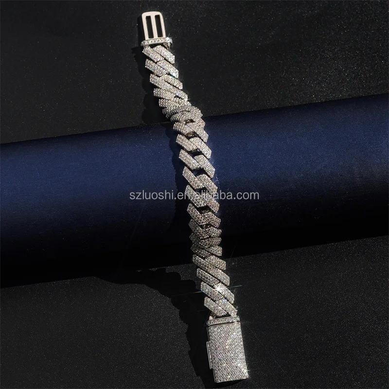 Sterling Silver .925 4 Rows Simulated Diamond 18mm Hip Hop Iced Out Chunky Miami Cuban Link Chain With GRA Certificate