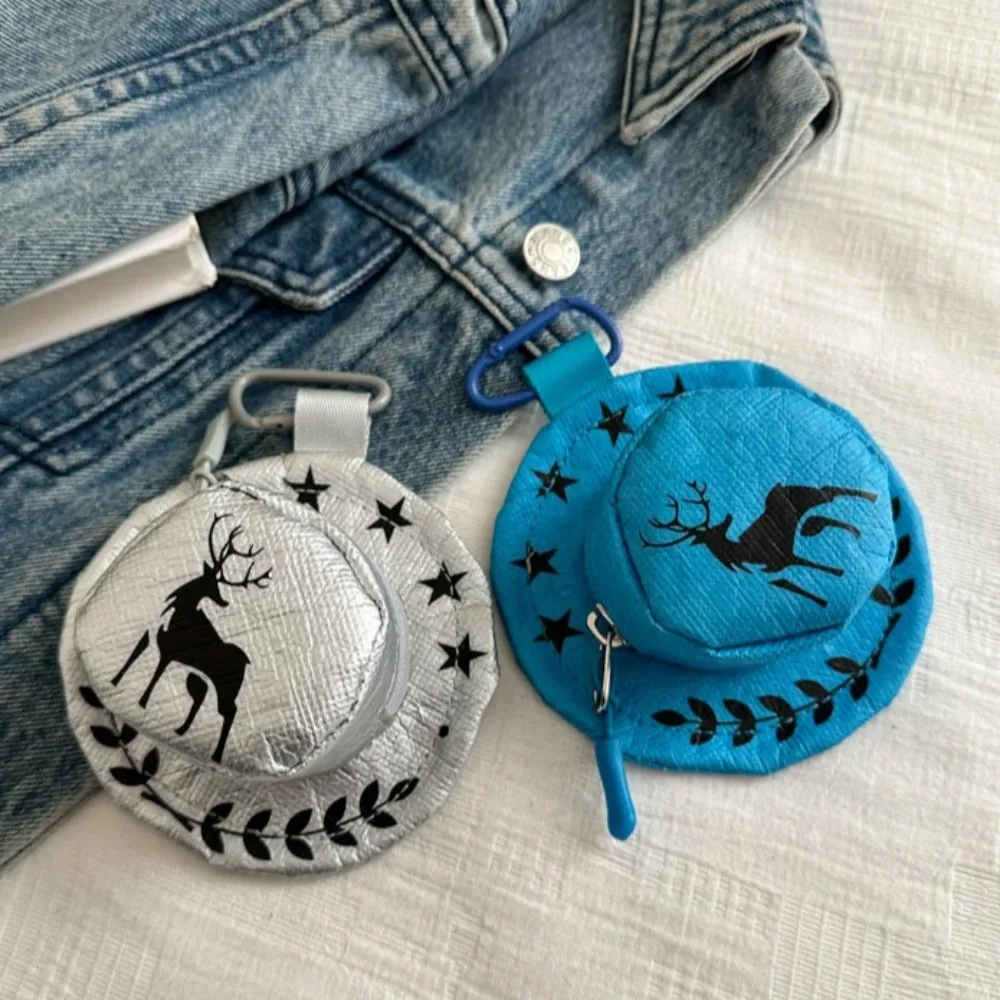 

D Shape Buckle Nylon Cowboy Hat Coin Purse Deer Woven Rope Backpack Pendant with Wrist Strap Casual Earphone Bag Travel