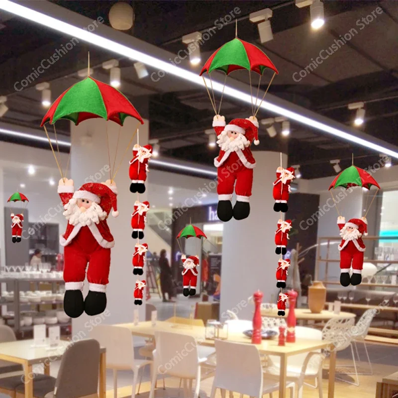 Christmas decorations parachute climbing rope hanging ceiling decoration storefront shopping mall hotel window scene layout