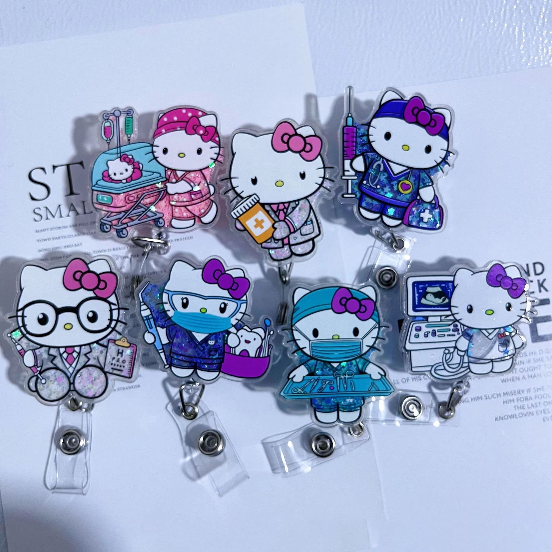 

Anime Hello Kitty Badge Reel Clip Kuromi My Melody Acrylic Stretchable Hanging Rope Card Sleeve Nurse Doctor Accessories Gifts