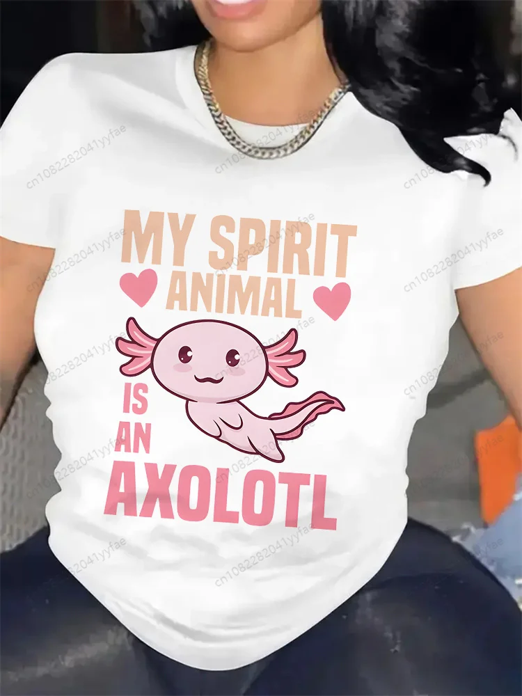 Axolotl Cute Animal Kawaii Printed T Shirts Women's Spring Tops Summer Tees Women Short Sleeve Casual Personaity T Shirts