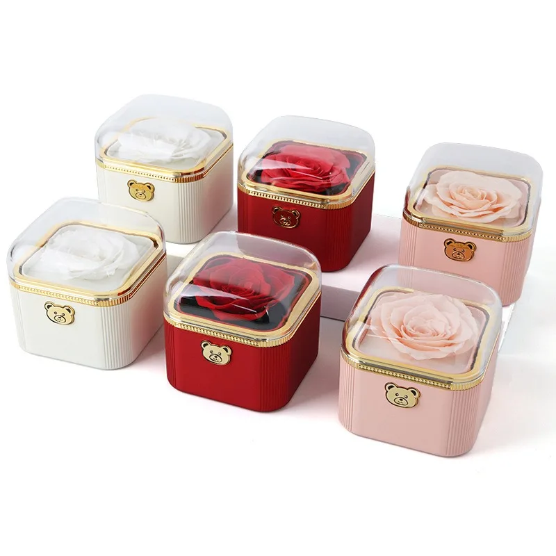 Surprise Gift Jewelry Box - Automatic Flip Rose Scented, Bear Button Plastic Spray Paint Rectangle for Her Birthday - view 6