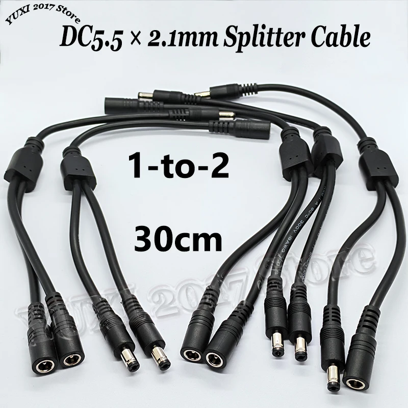 DC5.5 × 2.1mm Splitter Cable One To Two Monitoring Power Cord Extension Cord 30cm Long Connecting Wire 0.75mm ² (18awg)