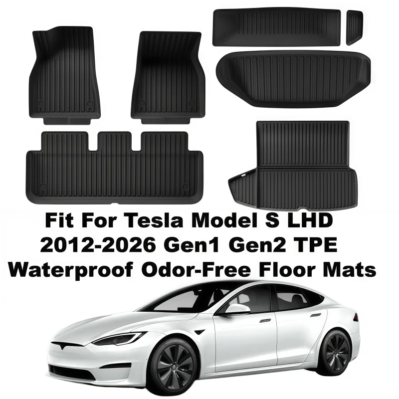 Tapis de sol et tapis de coffre imperméables en TPE pour Tesla Model S Gen1 Gen2 (2012-2025) – Couverture complète antidérapante – Accessoires automobiles