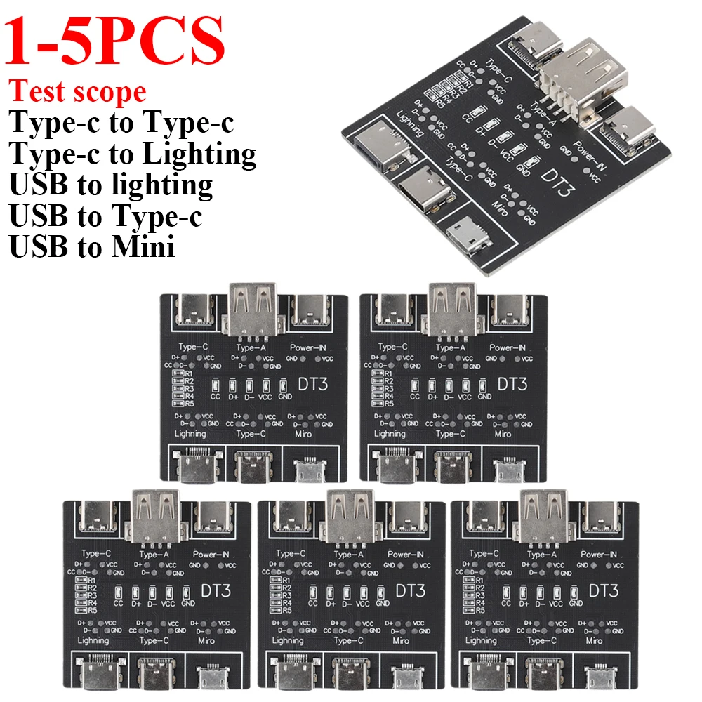 5PCS DT3 Data Cable Test PCB Board USB Cable Tester USB Type-C Data Cable Inspection Board USB Cable Checker for IPhone Android