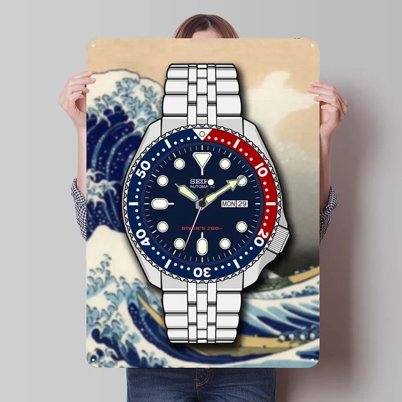 

SKX The Greatwave Жестяная Табличка, часы, металлический постер, декор для ванной комнаты, ретро металлический знак, табличка для украшения стен, мужская пещера для дома