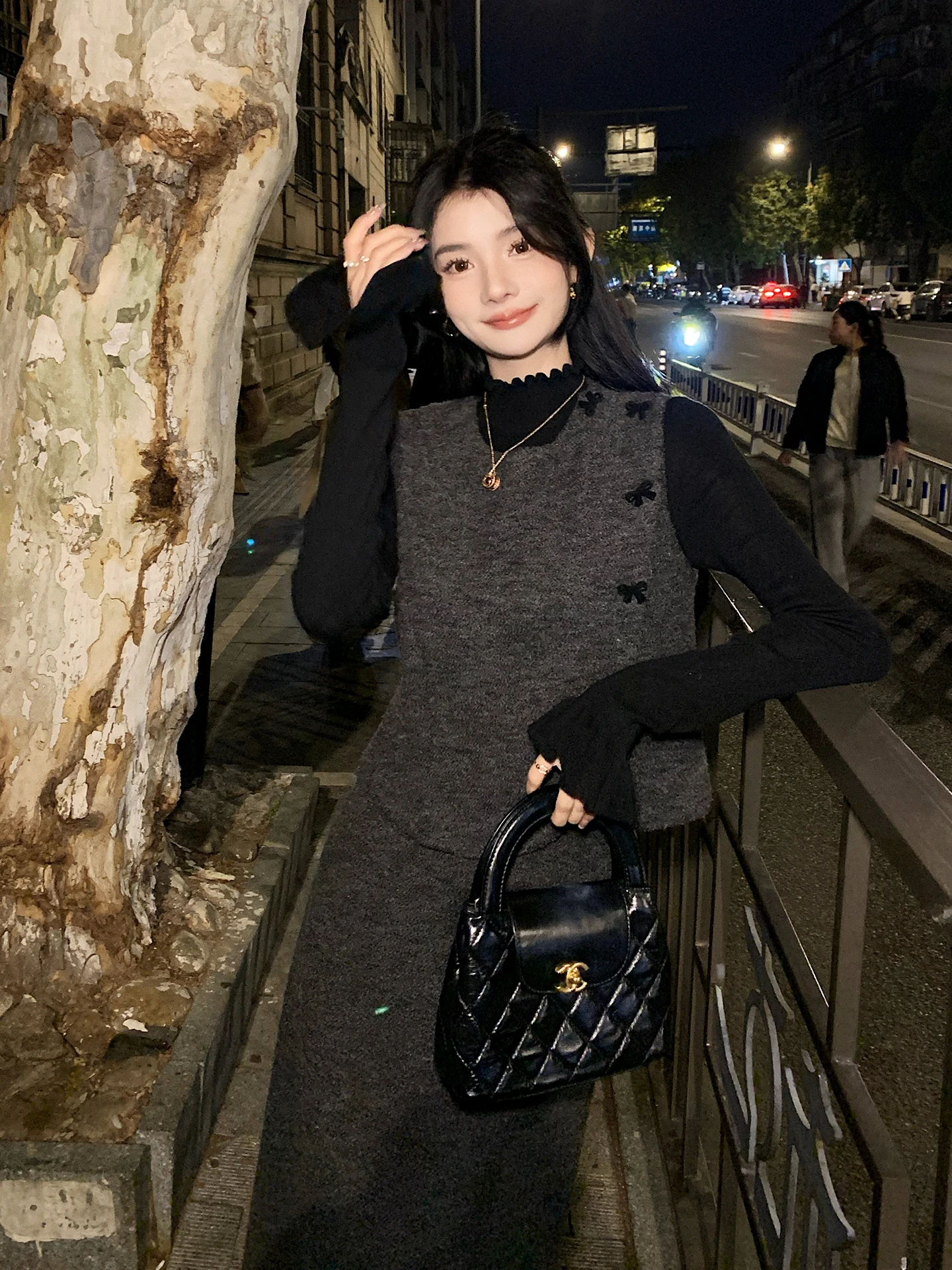 

Женский шерстяной комплект Ele ey: жилет и юбка с завязками, модный осенне-зимний ансамбль с высокой талией