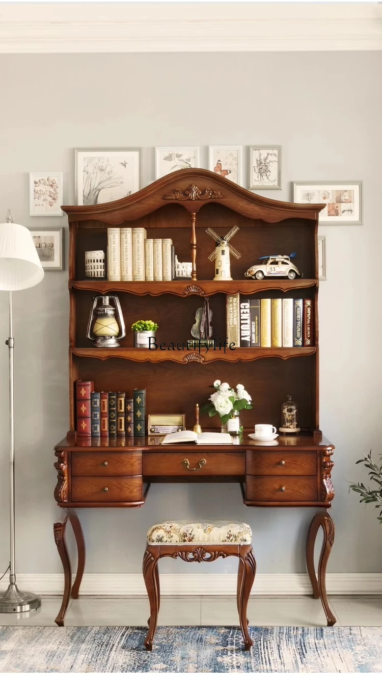 

American Solid Wood Desk Bookcase Integrated Desk Office Computer Desk European Style Student Single Writing