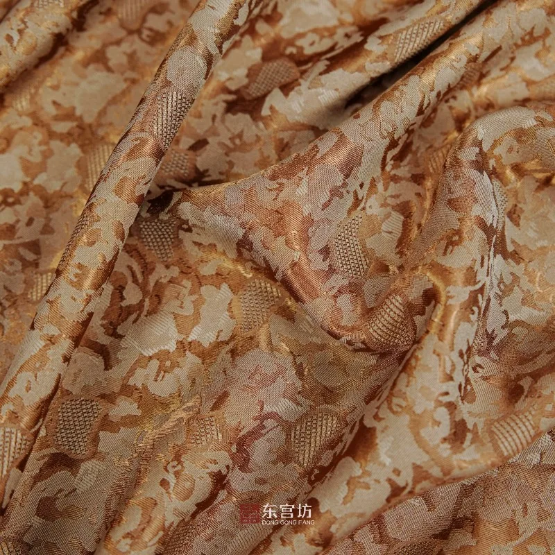 Caramel Gold Vintage Jacquard Satin Fabric Drapey Wrinkle Resistant Lustrous for Hanfu Dress Qipao DIY Sewing Accessories