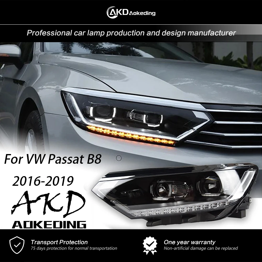 AKD Front Light for VW Passat B8 LED Headlight Projector Lens 2016-2019 Magotan Headlights DRL Head Lamp Angel Eye Accessories