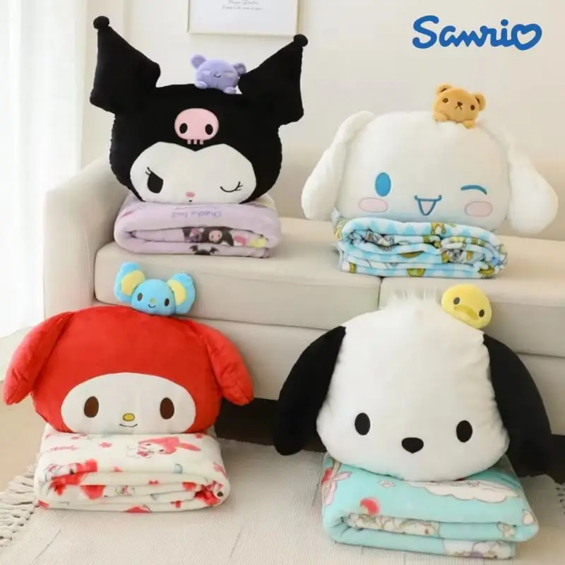 New Sanrio Plush Doll Melody Kuromi Pillow Carpet 2-In-1 Soft Cushion Blanket Pochacco Cinnamoroll Air Conditioning Cushion