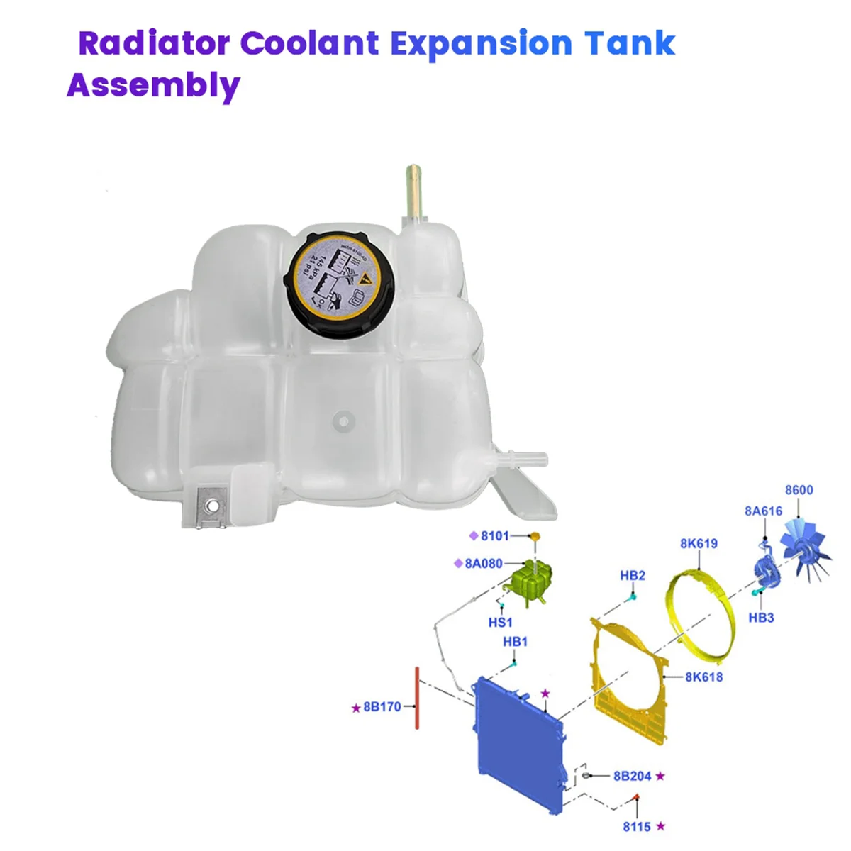 JB3G 8K218 AA Car Radiator Coolant Expansion Tank with Cap Iron Clamp Copper Pipe for 2011 2023