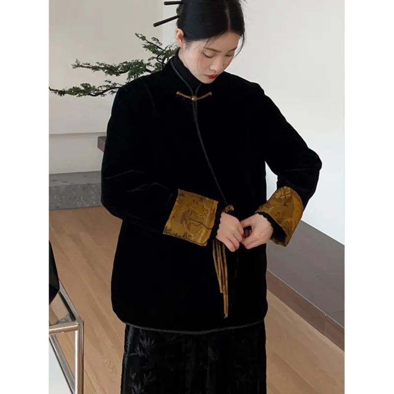 New Chinese Style Women's Clothing National Black Suit Skirt Quilted Padded Women