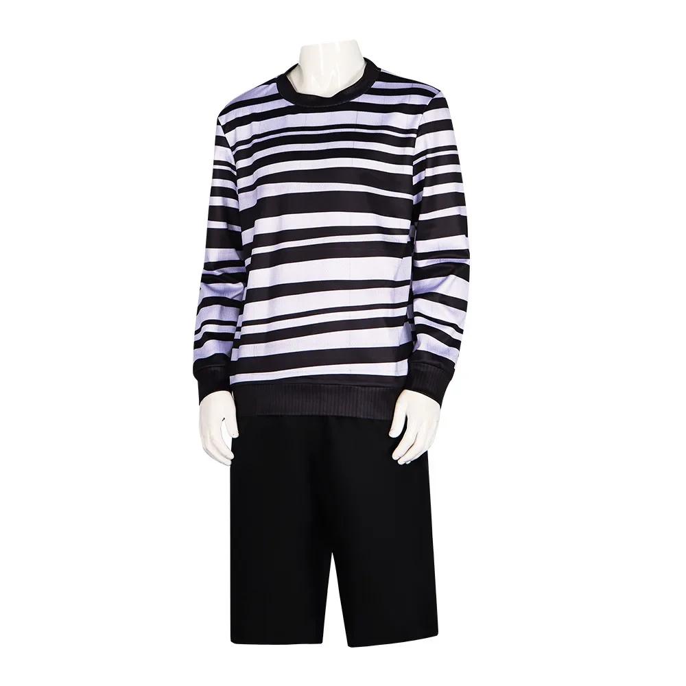 Halloween-outfit voor heren en jongens - Movie Pugsley Addams Family Gothic cosplaykostuum met zwart-wit gestreepte overhemdjurk