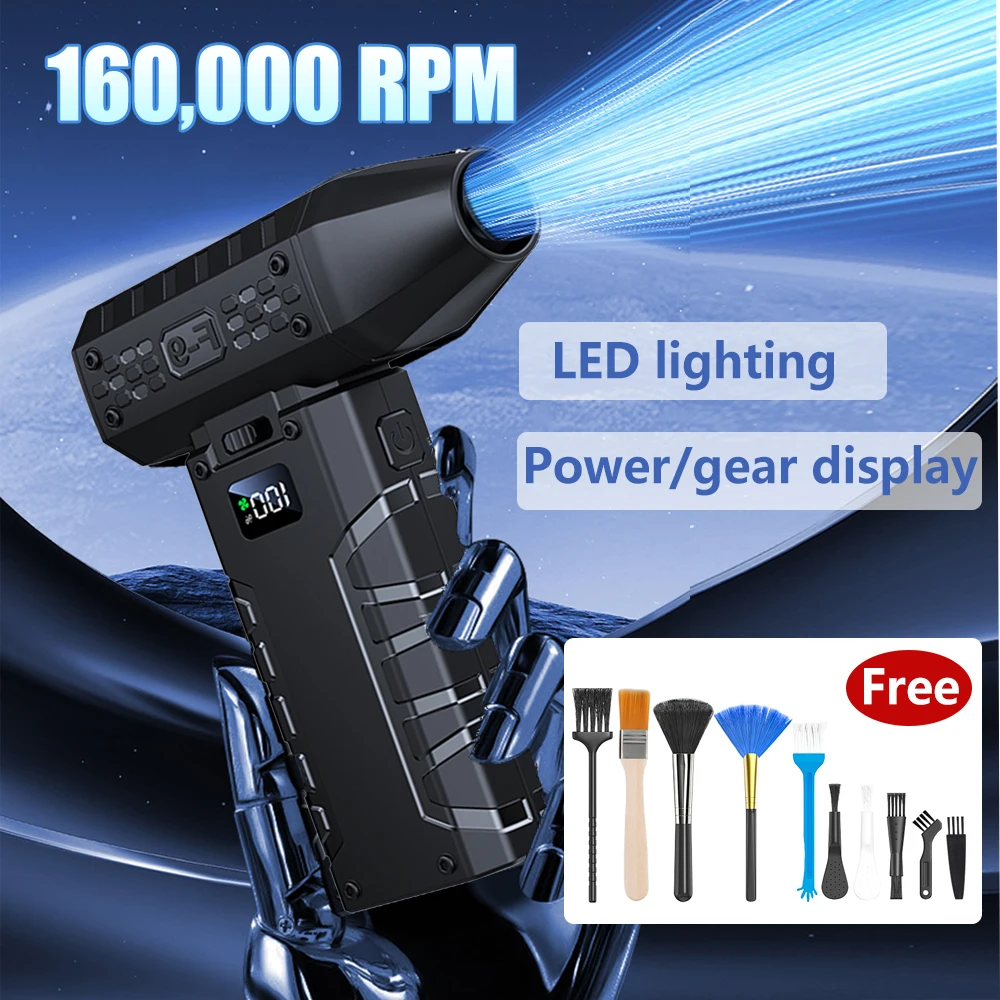 

52m/s Turbo Jet Fan Display LED 160000RPM High Speed Mini Air Blower 6000mAh Wind Brushless Duster Snow Removal Dryer keyboard