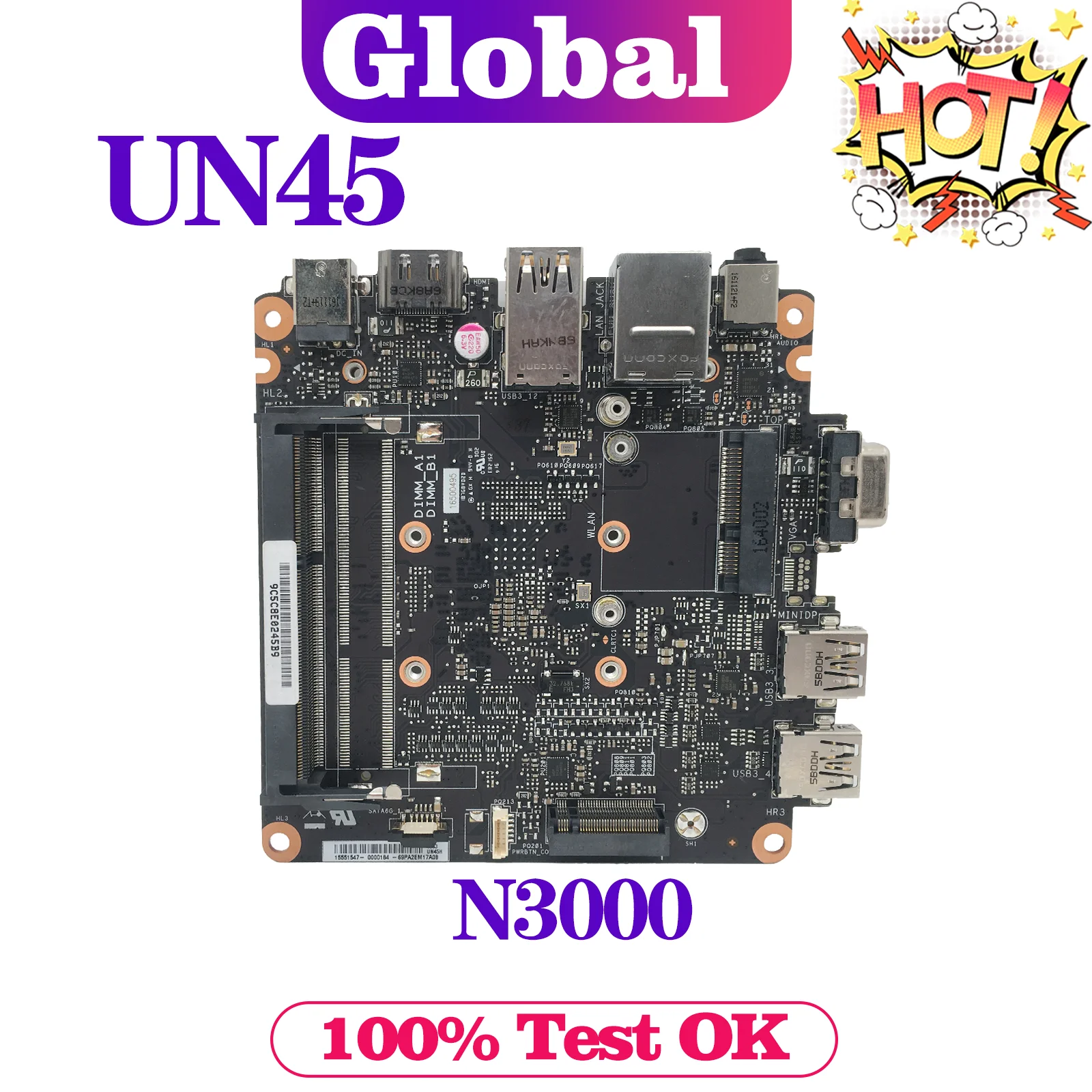 KEFU UN45 Mainboard For ASUS VivoMini UN45H Home Mini Computer Motherboard With CPU: N3060 UMA Test Systemboard OK