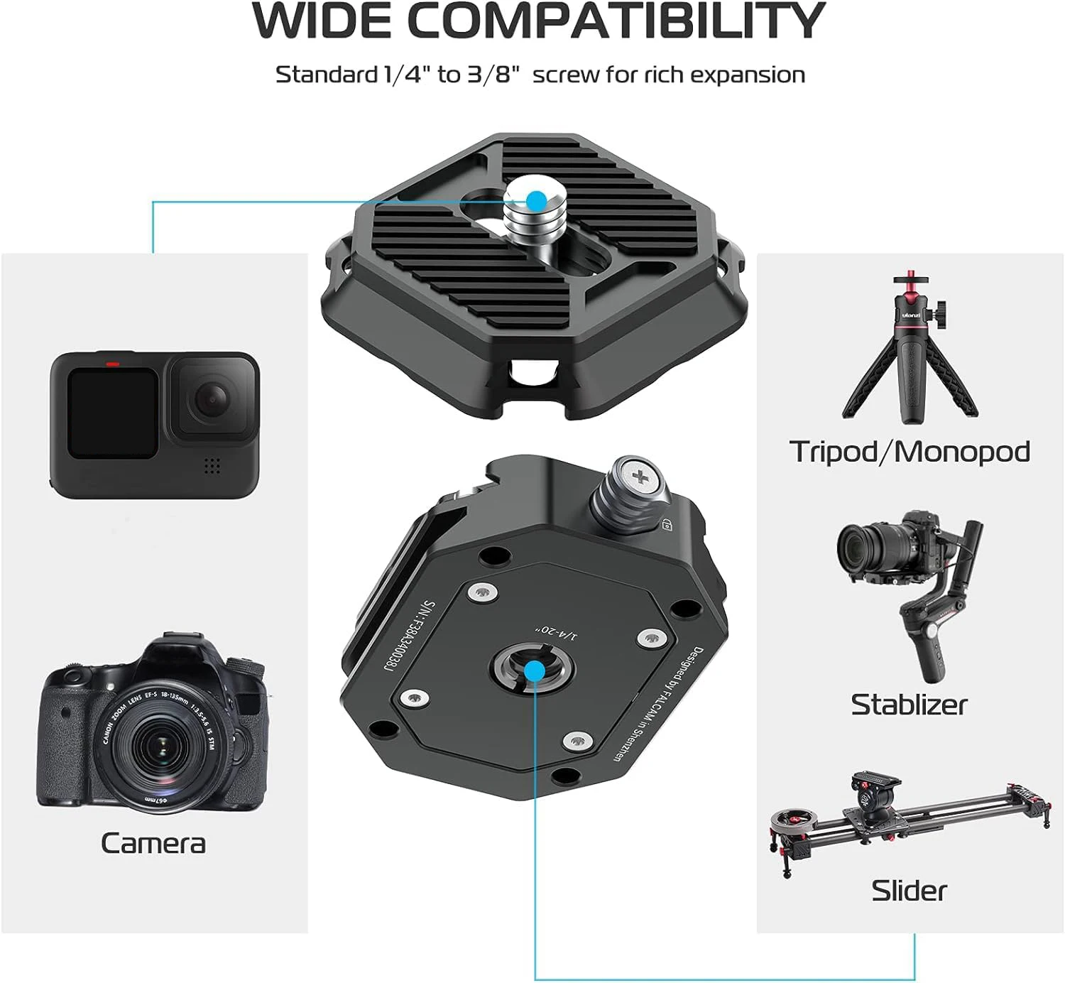 Ulanzi FALCAM F38 Quick Release Systeemplaat voor 1/4 '' en 3/8'' DSLR Camera Statief Gimbal Quick Switch oplossing Studio Kit