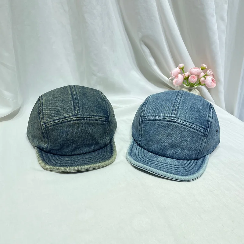 

Японская моющаяся джинсовая бейсболка с пятью панелями и короткими полями для мужчин и женщин, регулируемая шляпа в стиле хип-хоп на весну и осень