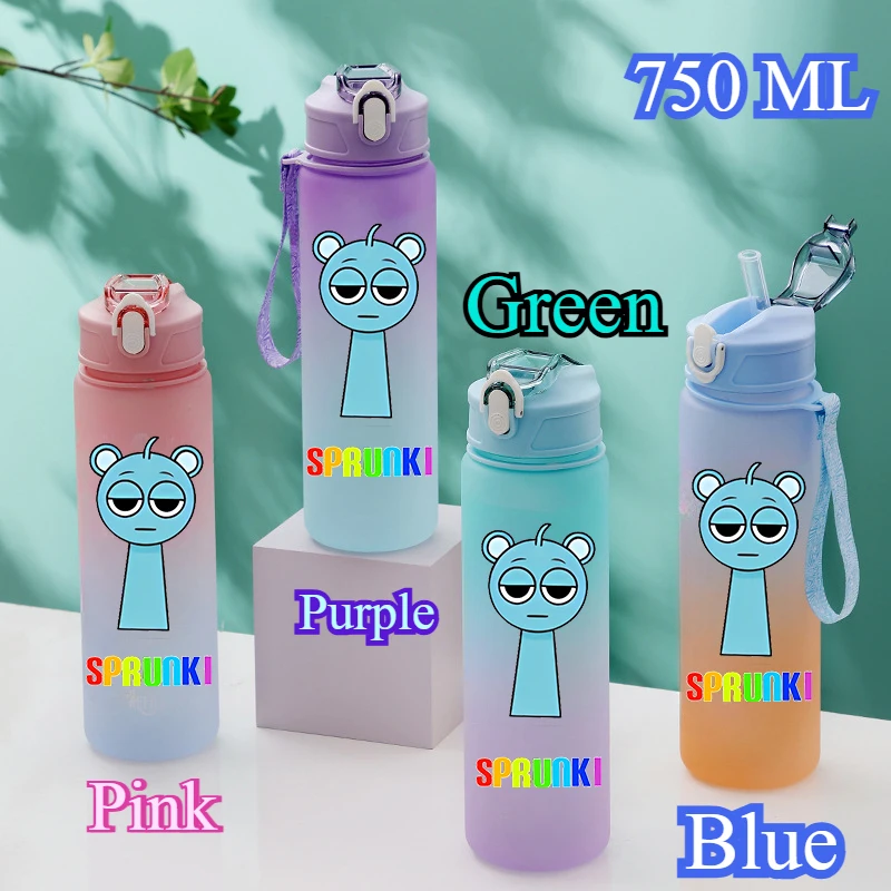 750ML Gradient Color Bottle Sprunki Sprunki Incredibox Sprunki Game Cartoon Drinking Water Cup Kids Birthday Christmas Gift