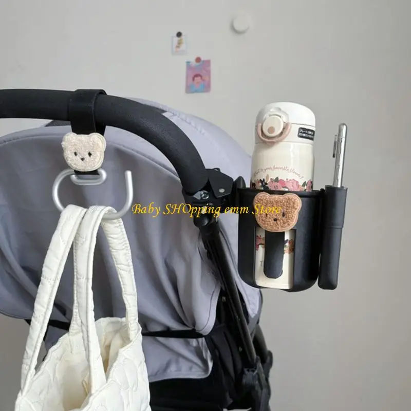

23GD Bear Pattern Pram Cup Stand Pushchair Water Cup Holder Rotating Cups Bracket