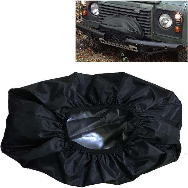 Black Waterproof Soft Winch Cover,Winch Dust Cover Heavy Duty Winch Protection Cover with Elastic Band for Electric Winches 600D