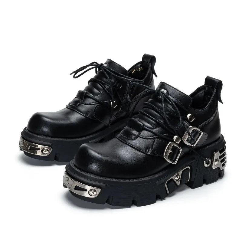 

Fashion Dark Punk Style Women's High-top Boots Gothic Flame Carved Vintage Rock Boots Metal Women's Platform Boots Botas Mujer