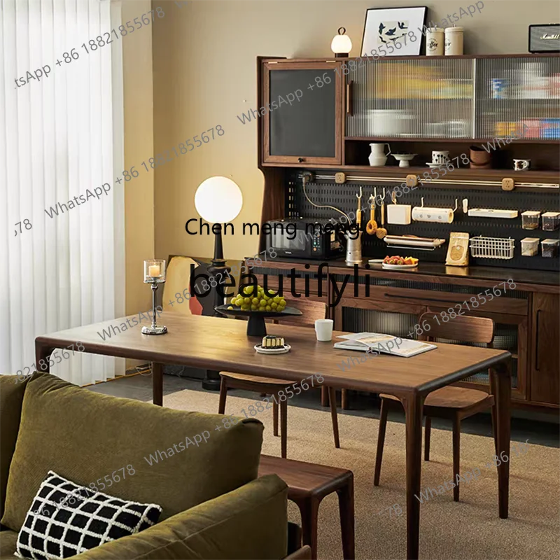 X Black Walnut Sideboard Cabinet Solid Wood Integrated Wall-Mounted Tea Cabinet Multi-Functional Storage Cabinet