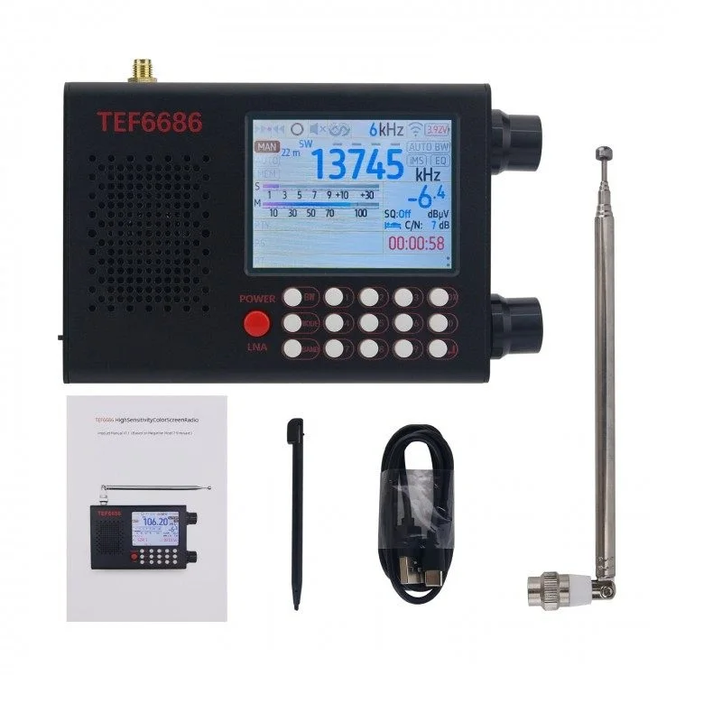

TEF6686 Радио FM/LW/MW/SW Портативный радиоприемник с цветным сенсорным экраном 2,8 дюйма Встроенный аккумулятор
