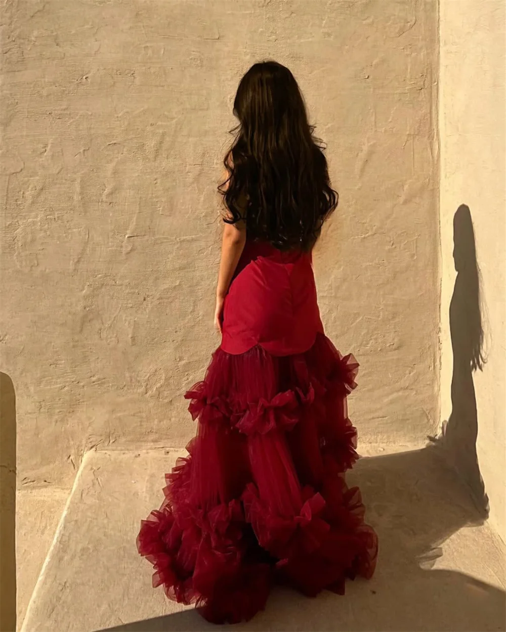 Amanda Customized Red Tiered Ruffle Ball Gown Prom Dresses Floor-Length vestidos de noche Sleeveless Formal Evening 2025